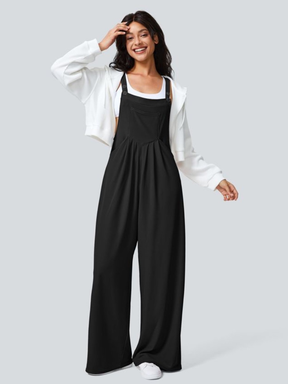 Halara NWOT Pockets Waffle Casual Overalls Black Size XS - Picture 1 of 14